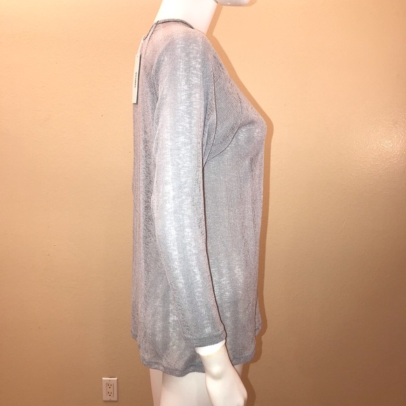 Womens Long Sleeve Blouse NEW Size XS Extra Small Grey Open Knit Semi Sheer - Picture 7 of 13